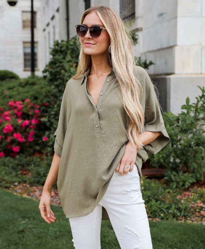 Exceptionally Perfect Olive Oversized Blouse - DU DEAL