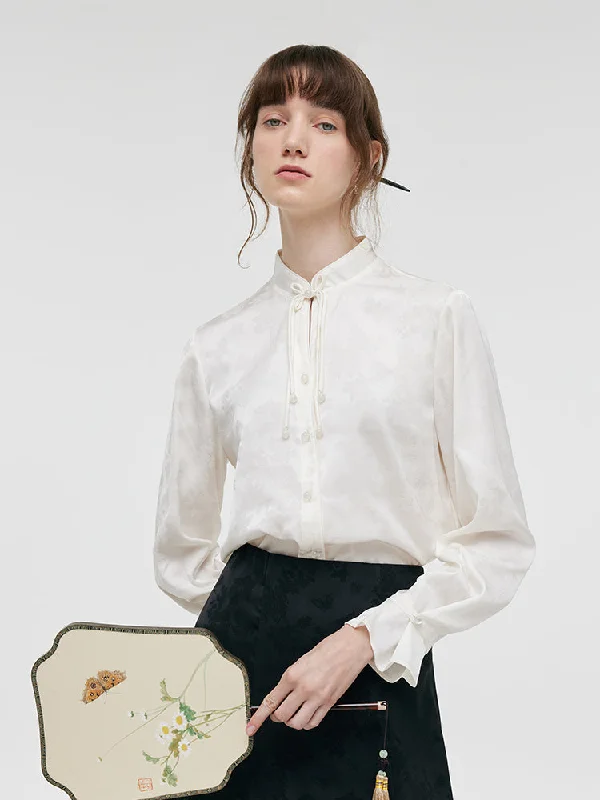 Jacquard Mandarin Collared Women Shirt