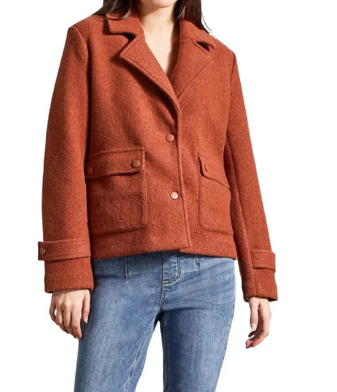 Boiled Wool Peacoat With Side Pockets In Marsala