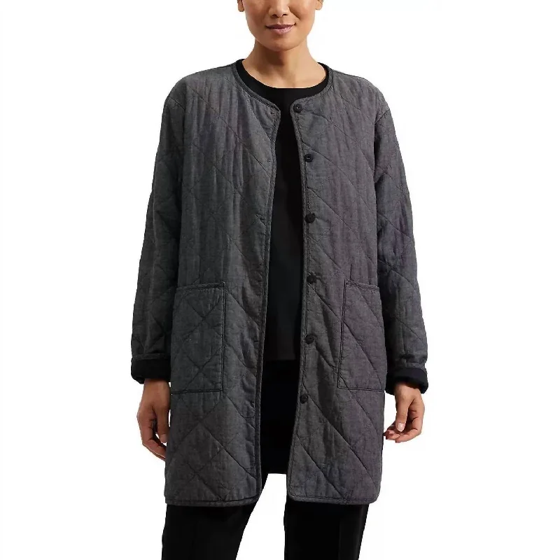 Women's Long Quilted Cotton Coat In Black