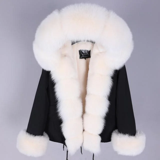 Short Thick Women's Winter Jacket with Hood Real Fox Raccoon Fur Warm Coat