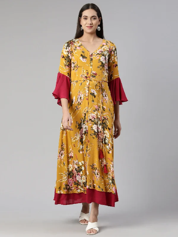 Neeru's Floral Ethnic Bell Sleeves Maxi Dress