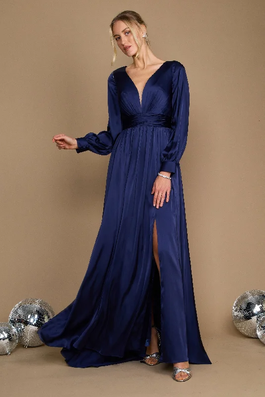 Dylan & Davids Long Sleeve Formal Evening Party Dress Navy