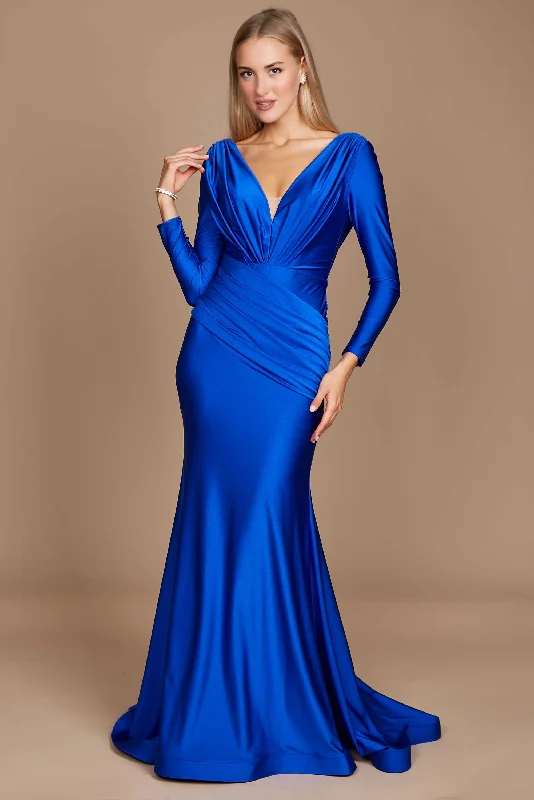 Dylan & Davids Long Sleeve Formal Fitted Evening Dress Royal